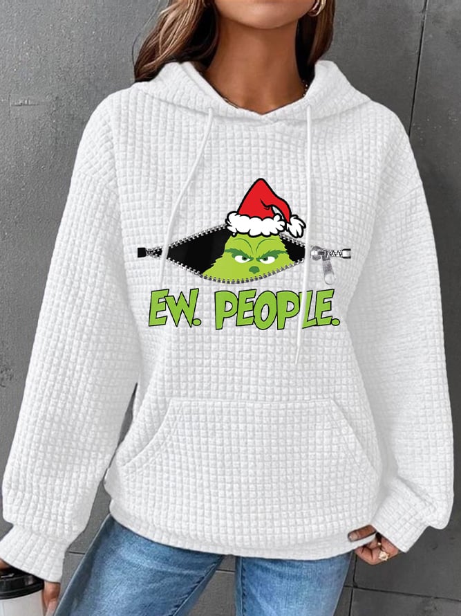 Women's Ew People Christmas Waffle Hooded Sweatshirt