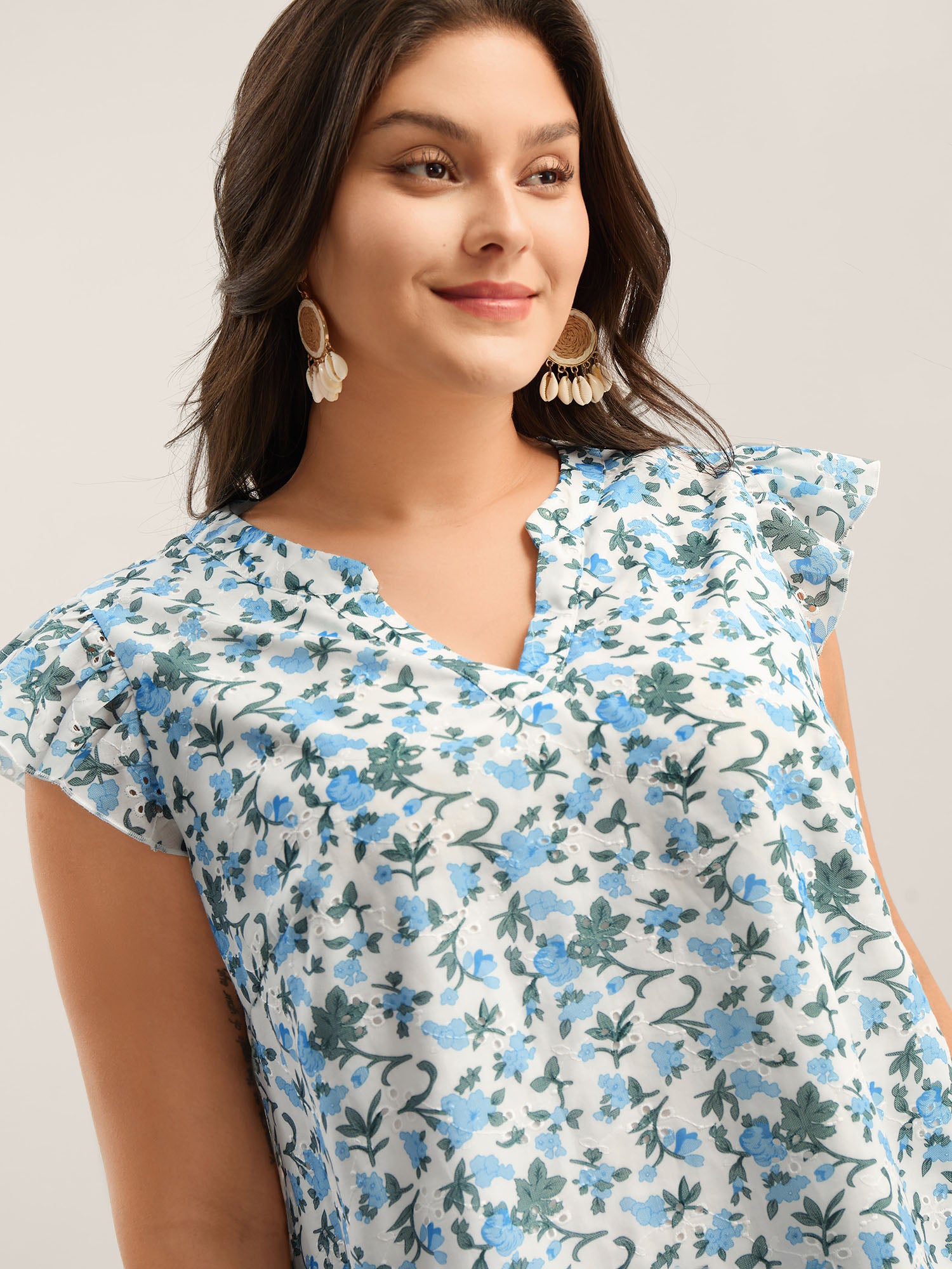Embroidered Floral Split Neck Tank Top