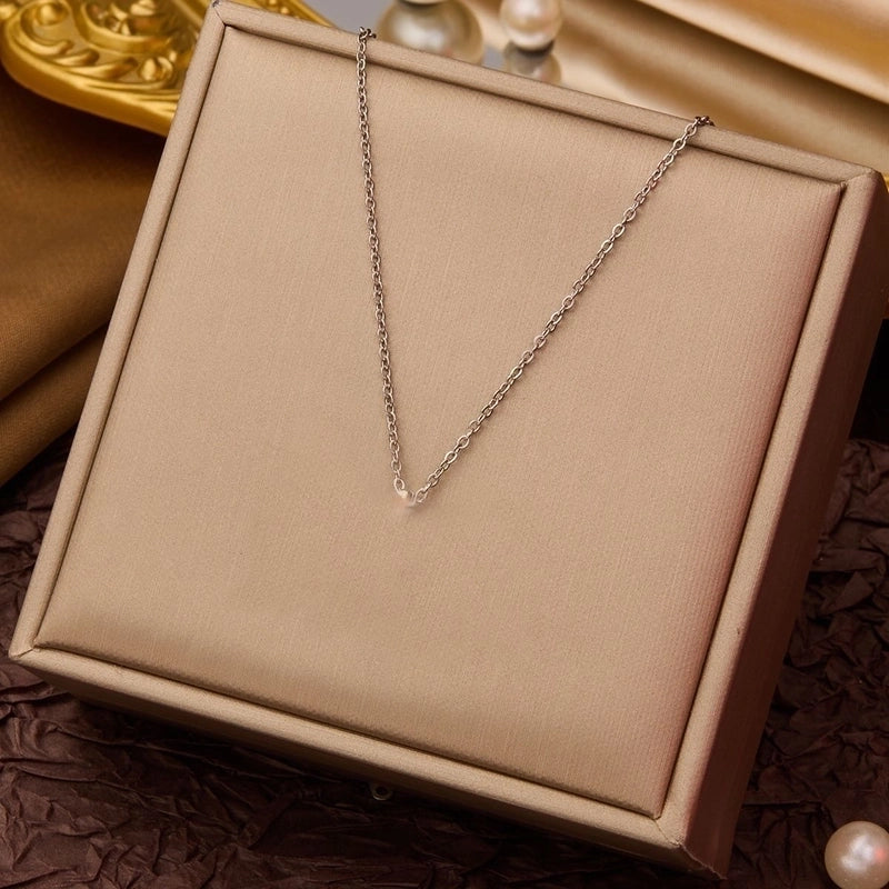 Elegant Minimalist Geometric Flower Bow Knot Titanium Steel Plating Pendant Necklace