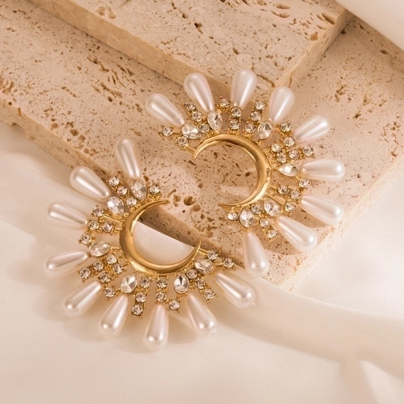 1 Pair Fashion C Shape Inlay 304 Stainless Steel Pearl Zircon Ear Studs