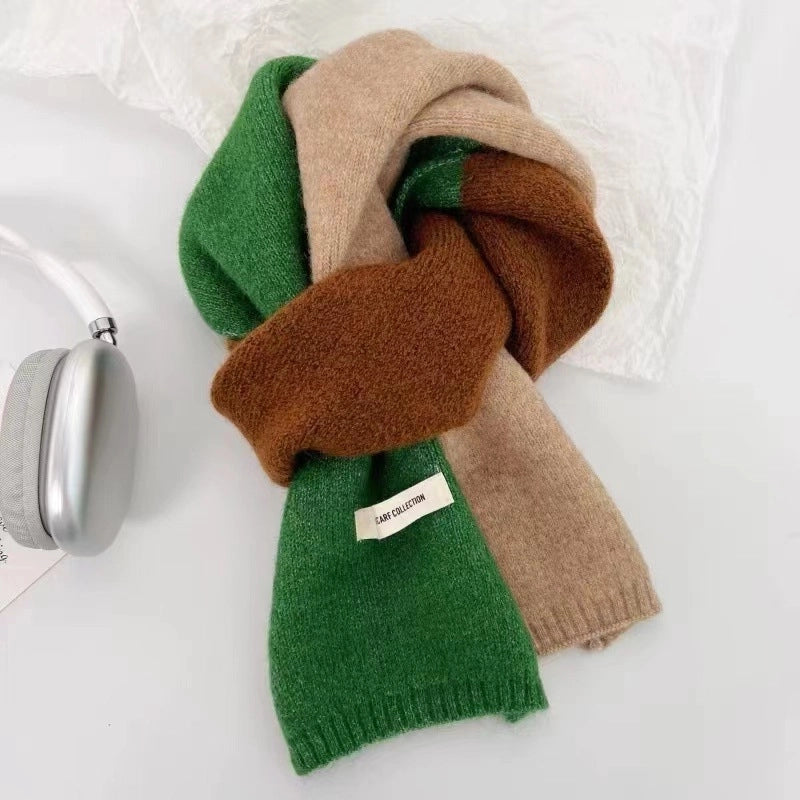 New Autumn And Winter Style Contrast Color Scarf Female Neck Protection Korean Cute Student Warm Knitted Scarf Male