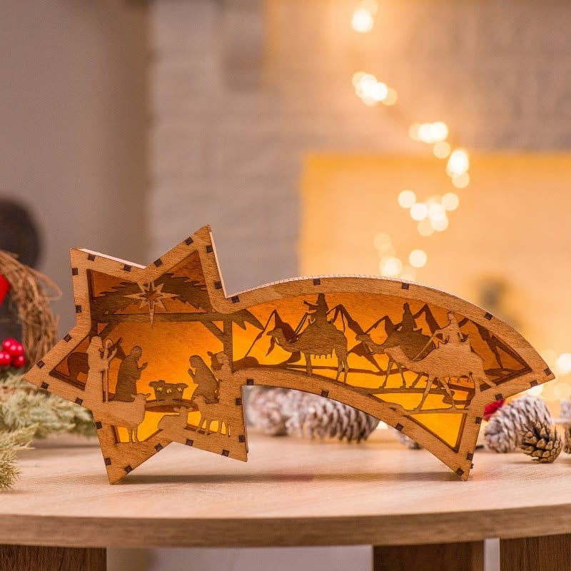 LED Wooden Christmas Ornaments Nativity Scene Star Shaped Desk Lamp??