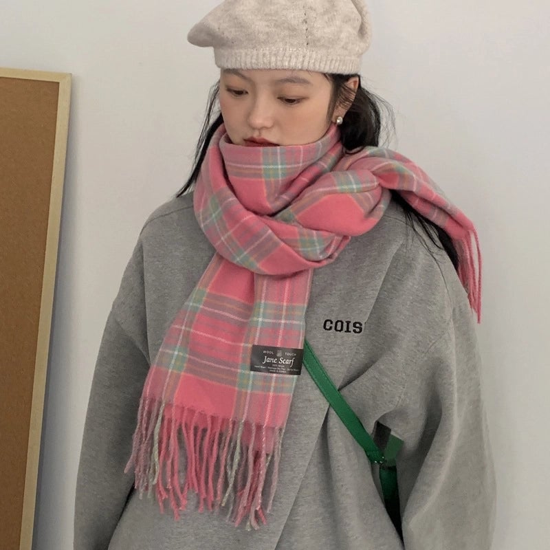 Women's Sweet Plaid Imitation Cashmere Scarf