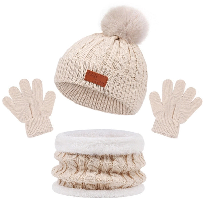Autumn And Winter Children's Warm Knitted Hat Scarf Gloves Three-piece Set Baby Outdoor Cold-proof Wool Hat Three Pieces