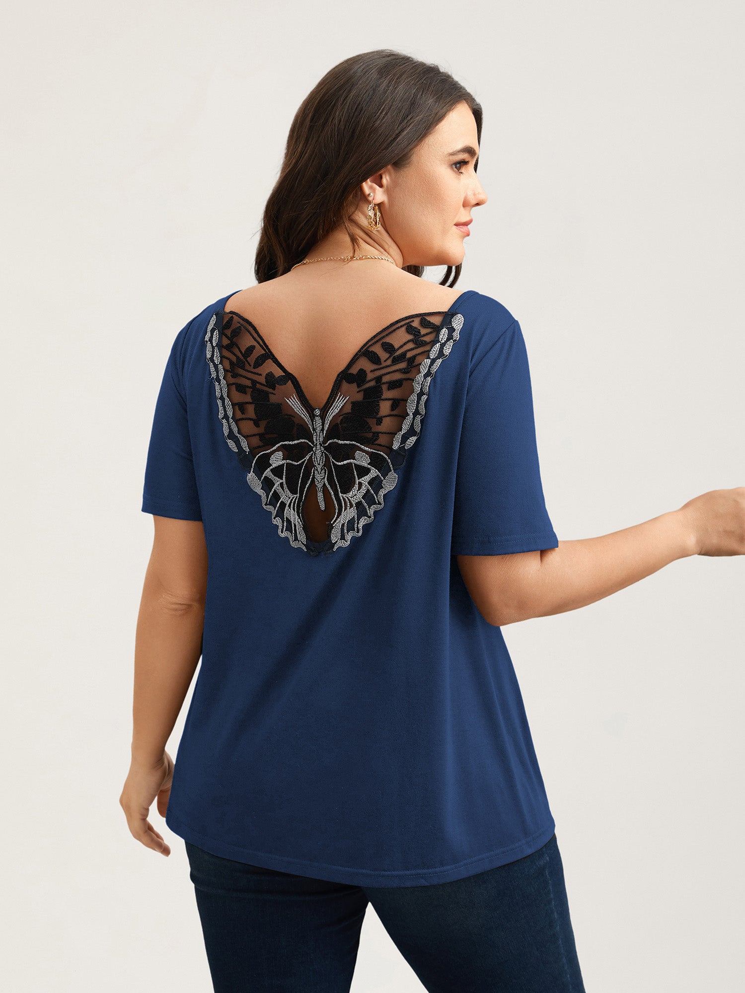 Butterfly Back Stretchy Round Neck T-Shirt