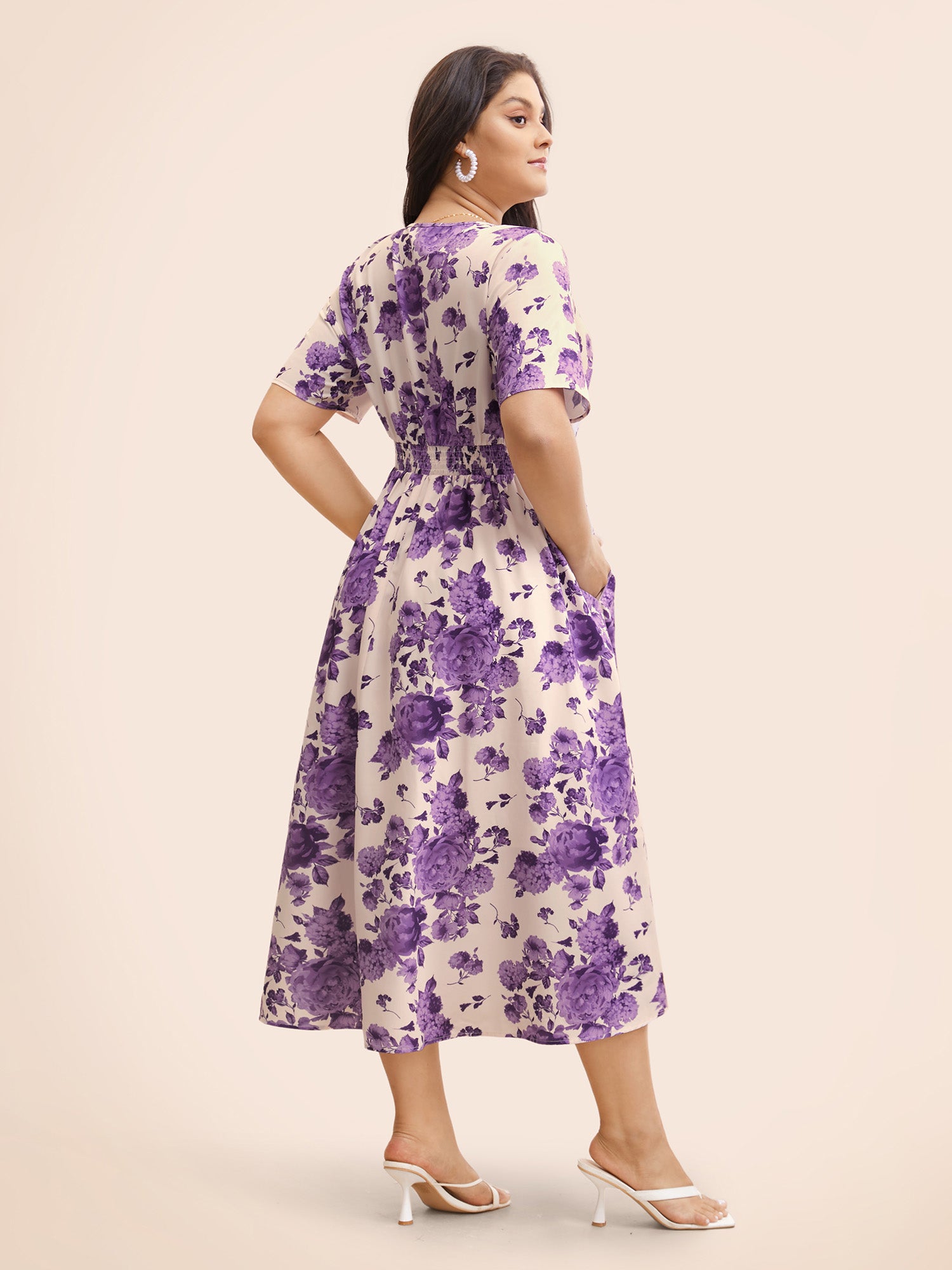 Floral Print Split Side Shirred Dress