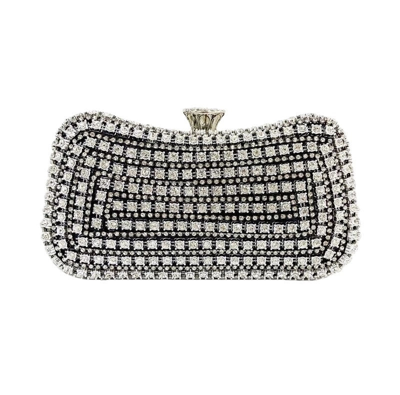 Black Gold Silver Polyester Solid Color Rhinestone Square Clutch Evening Bag