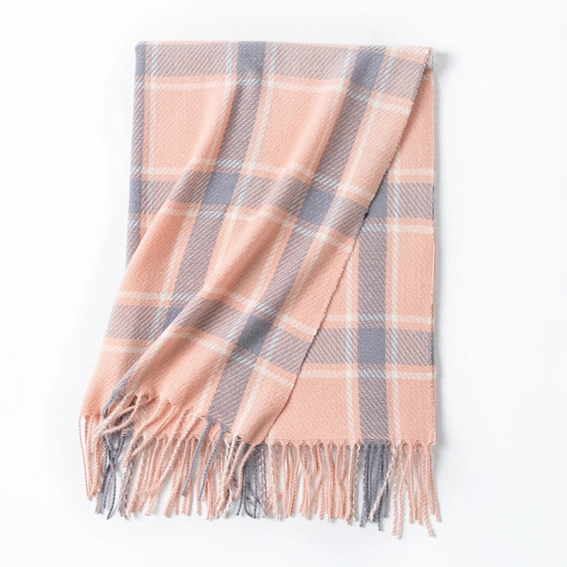 Women's Elegant Plaid Imitation Cashmere Tassel Scarf