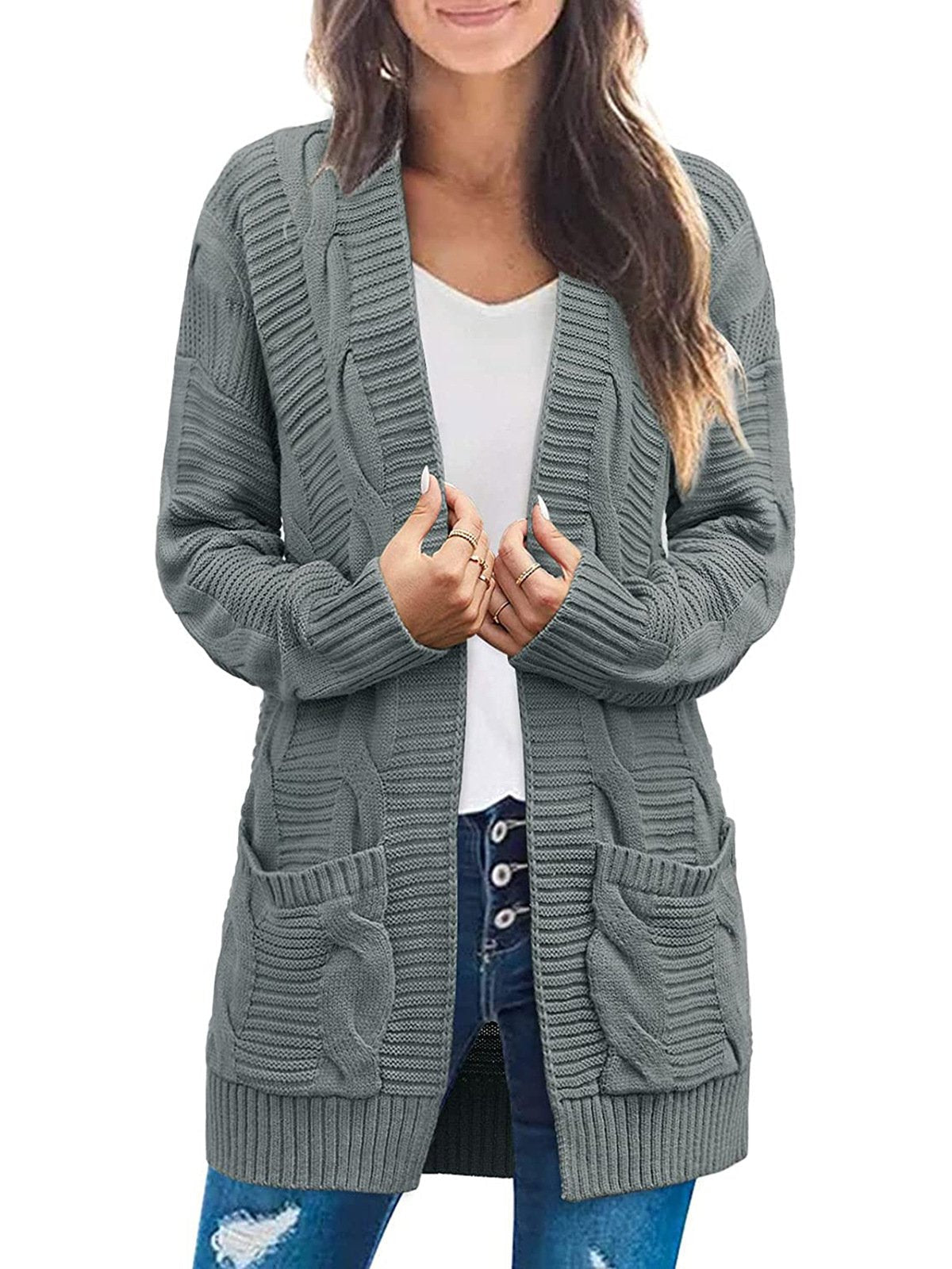 2024 Women's Long Sleeve Cable Knit Cardigan Sweaters