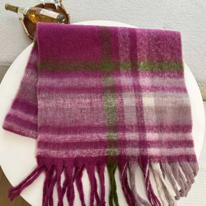 Women's Retro Sweet Plaid Polyester Tassel Scarf