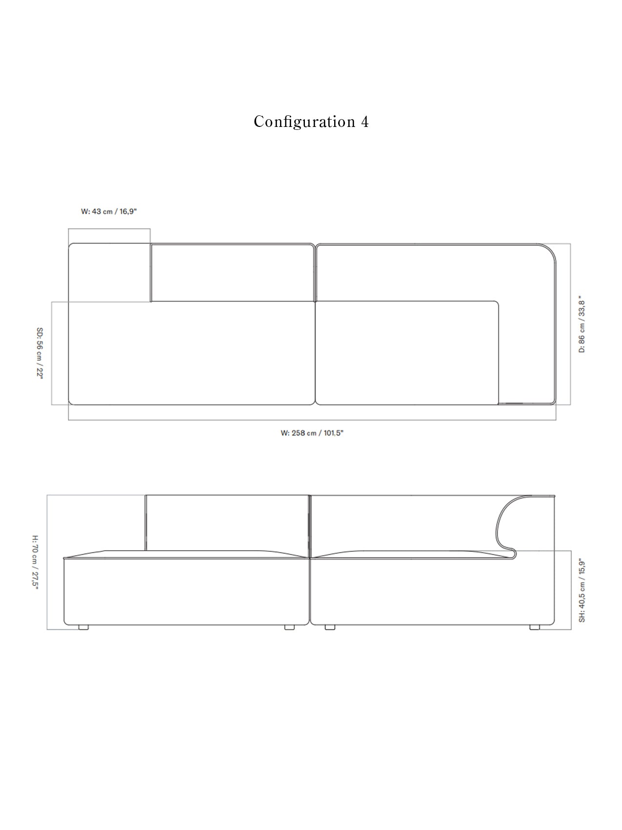 Eave Modular Sofa. 2-seater. Configurations 3-4