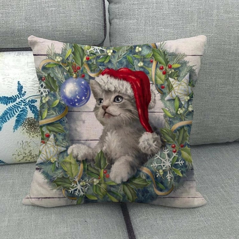 Christmas Modern Style Classic Style Christmas Tree Santa Claus Dog Linen Pillow Cases Couch & Sofa Decor