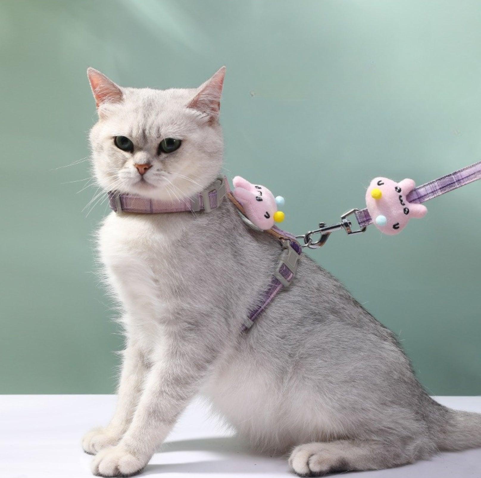 Adjustable H-Strap Harness with Cartoon Plush Decor for Cats