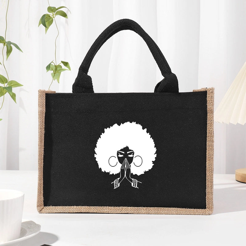 Women's Medium Canvas Letter Basic Classic Style Open Shopping Bags