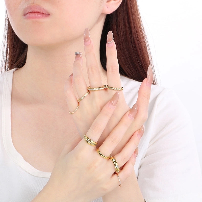 Vintage Style Minimalist Classic Style Geometric 304 Stainless Steel 18K Gold Plated Rings