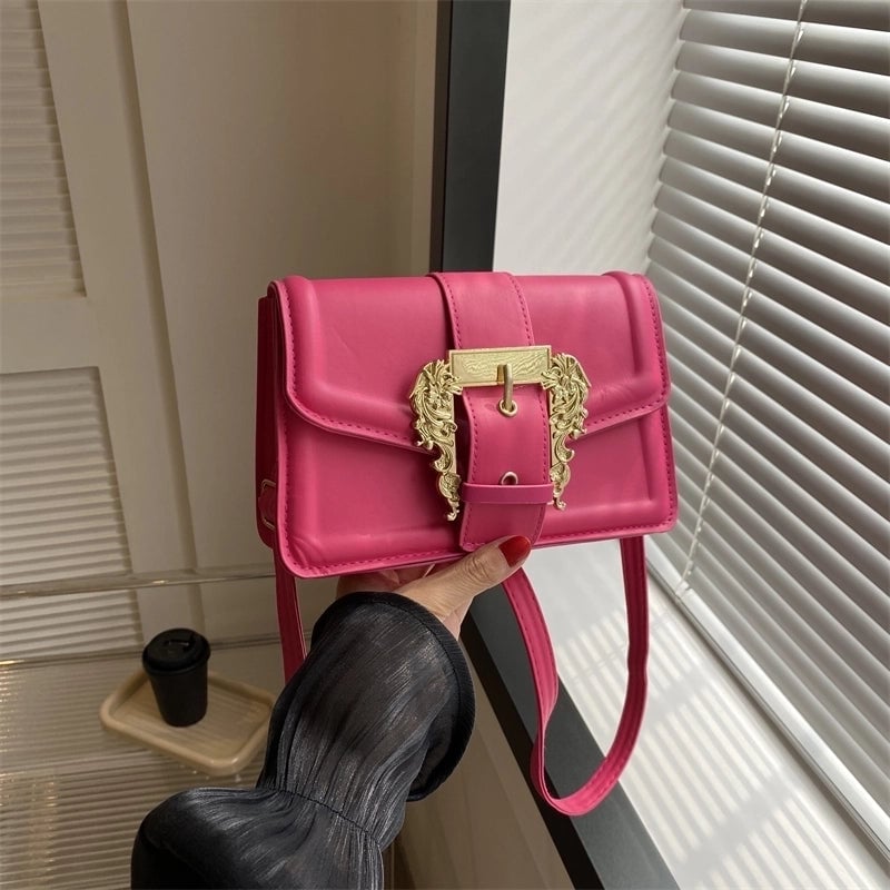 Women's Pu Leather Solid Color Streetwear Square Flip Cover Shoulder Bag Crossbody Bag