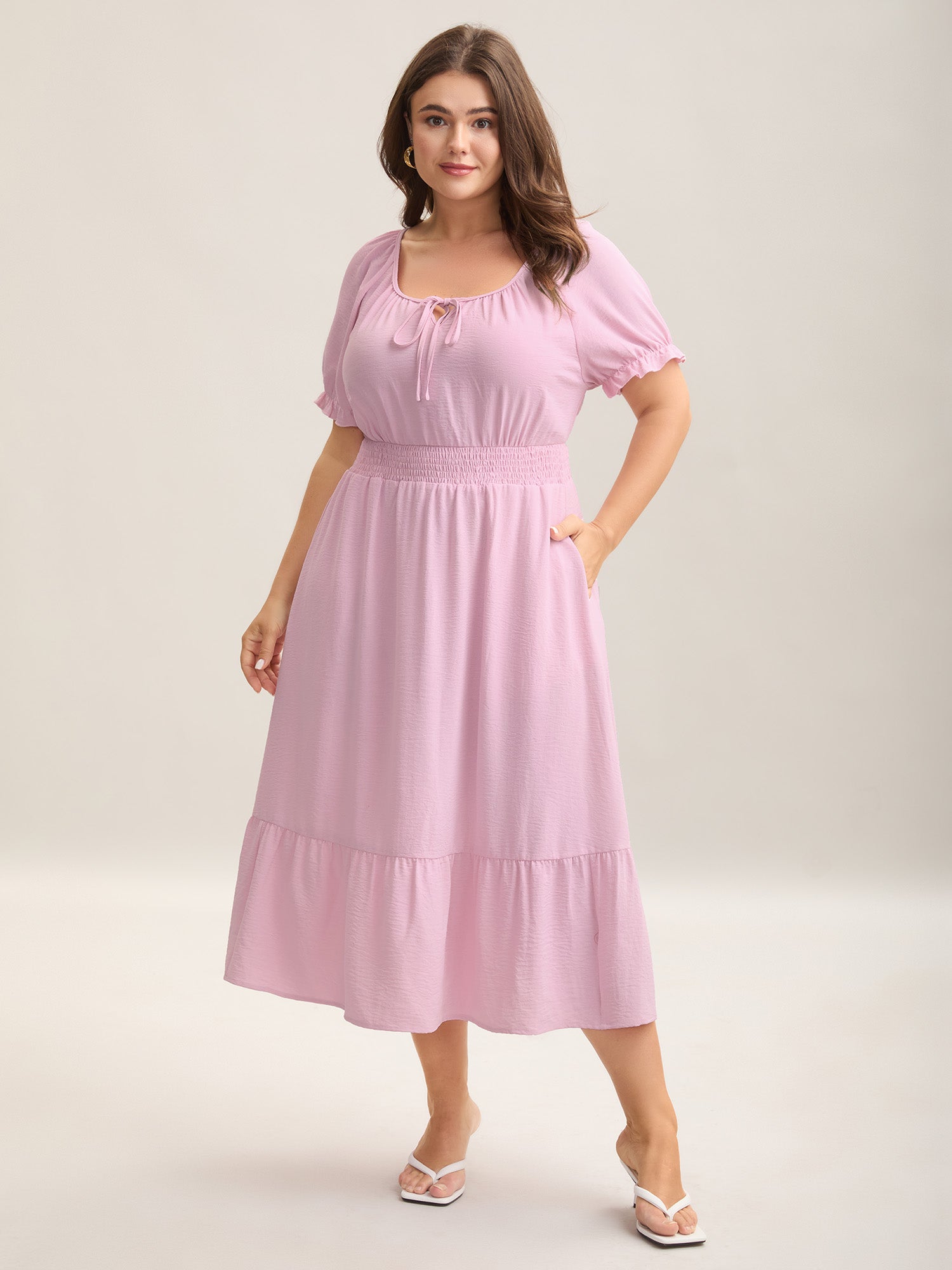 Shirred Waist Tiered Hem Milkmaid Dress