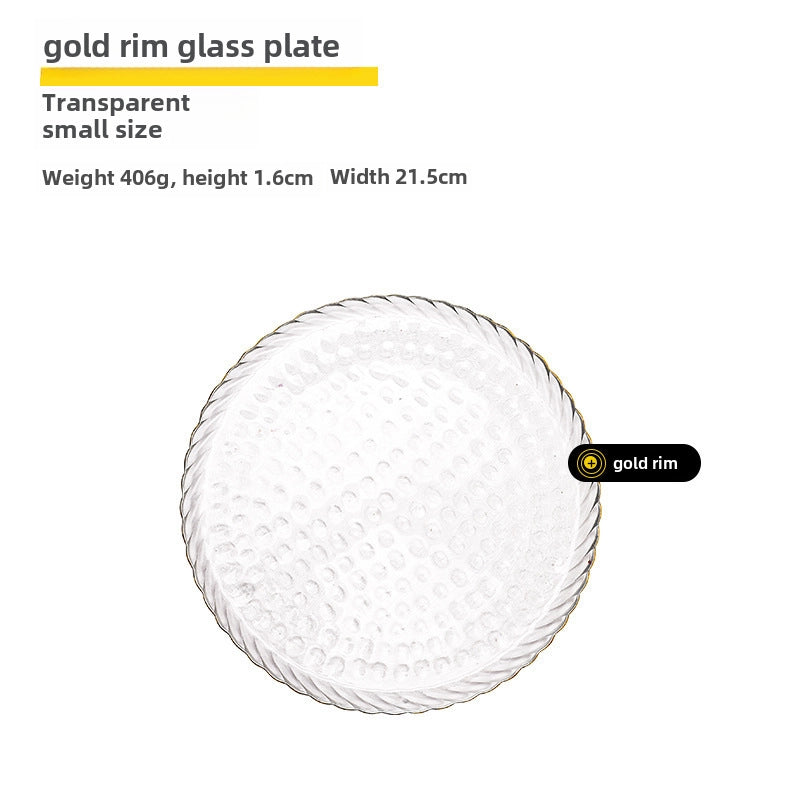 Golden Edge Fruit Plate Nordic Style Creative Suit Glass Plate Household Light Luxury Steak Salad Plate Plate Dinner Plate
