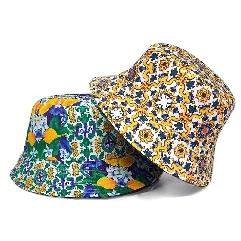Unisex Retro Vacation Geometric Printing Wide Eaves Bucket Hat