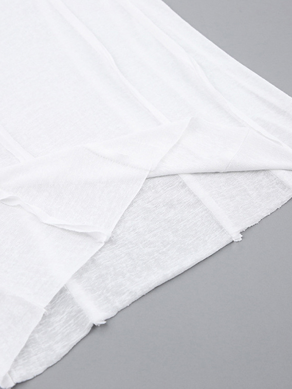 Long Sleeves Skinny Pleated Solid Color Round-Neck T-Shirts