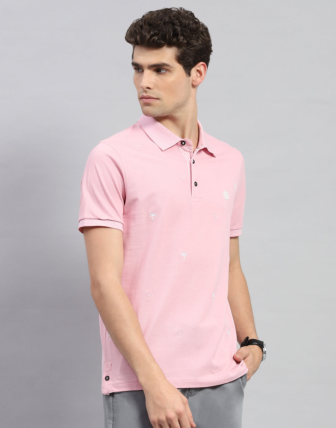 Men Pink Solid Polo Collar Half Sleeve T-Shirt