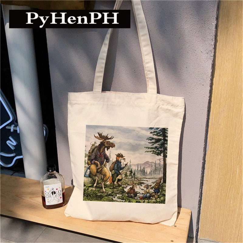 Women's Canvas Printing Animal Streetwear Square Open Canvas Bag