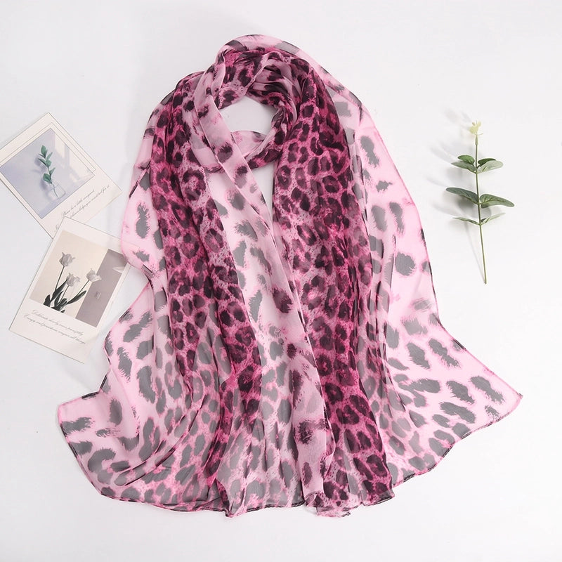 Women's Minimalist Leopard Chiffon Silk Scarf