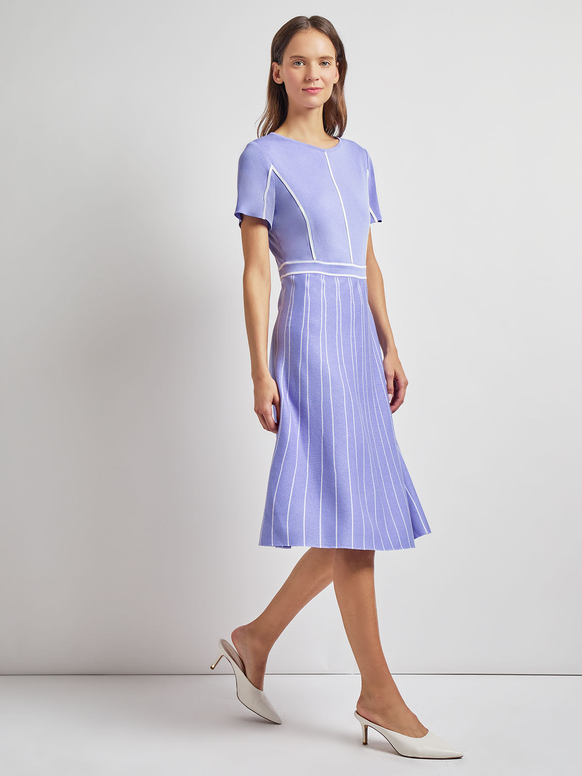 Contrast Stripe A-Line Soft Knit Dress - Modern Fit