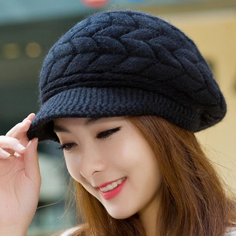 2 Pieces Women's Elegant Basic Minimalist Solid Color Curved Eaves Wool Cap Beret Hat