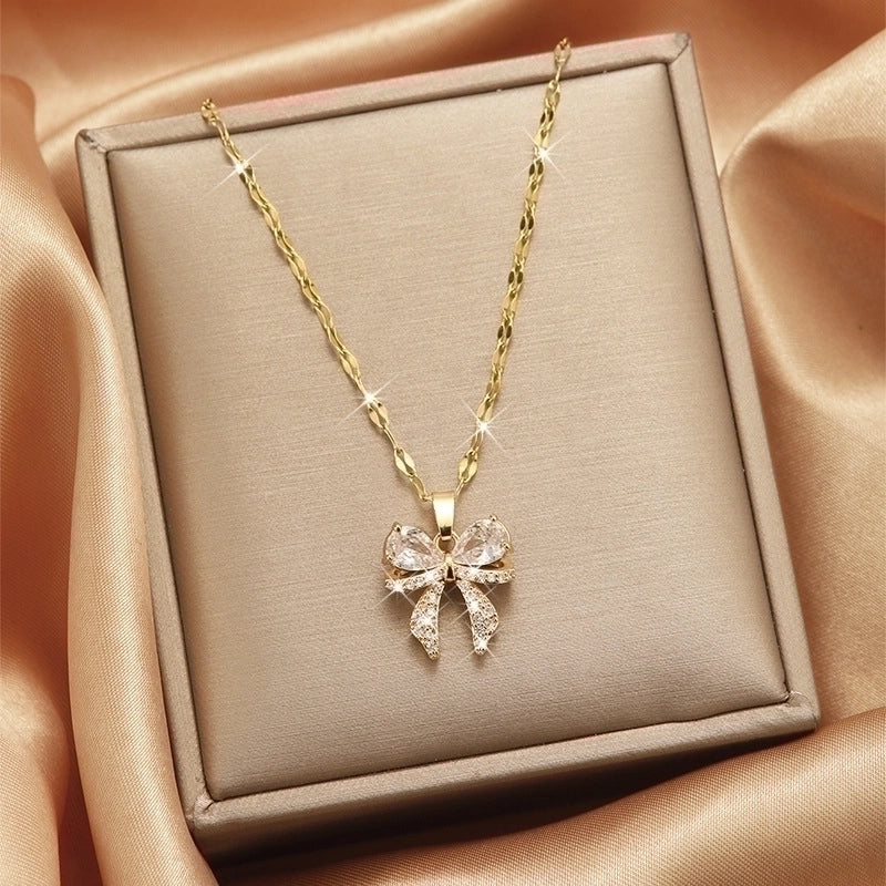 3 Pieces Lady Heart Shape Flower Titanium Steel Plating Inlay Zircon Gold Plated Pendant Necklace