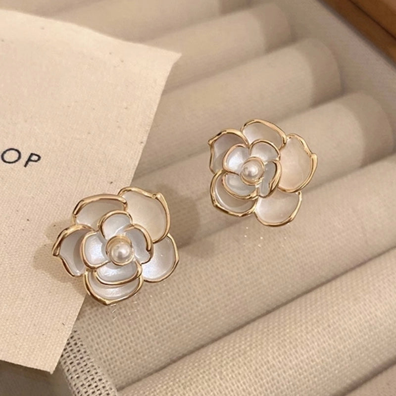 3 Pieces Sweet Heart Shape Rose Flower Inlay Imitation Pearl Alloy Rhinestones Earrings