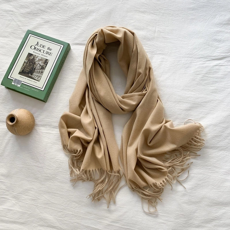 Women's Minimalist Solid Color Imitation Cashmere Tassel Scarf