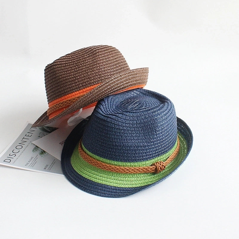 Children Unisex Fashion Color Block Crimping Straw Hat