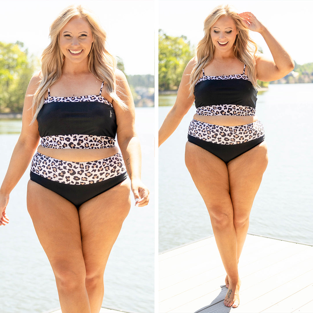 Hidden Islands Swim Top. Black-Leopard