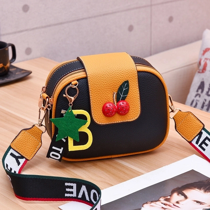 Women's Medium Pu Leather Letter Star Fruit Cute Semicircle Magnetic Buckle Crossbody Bag