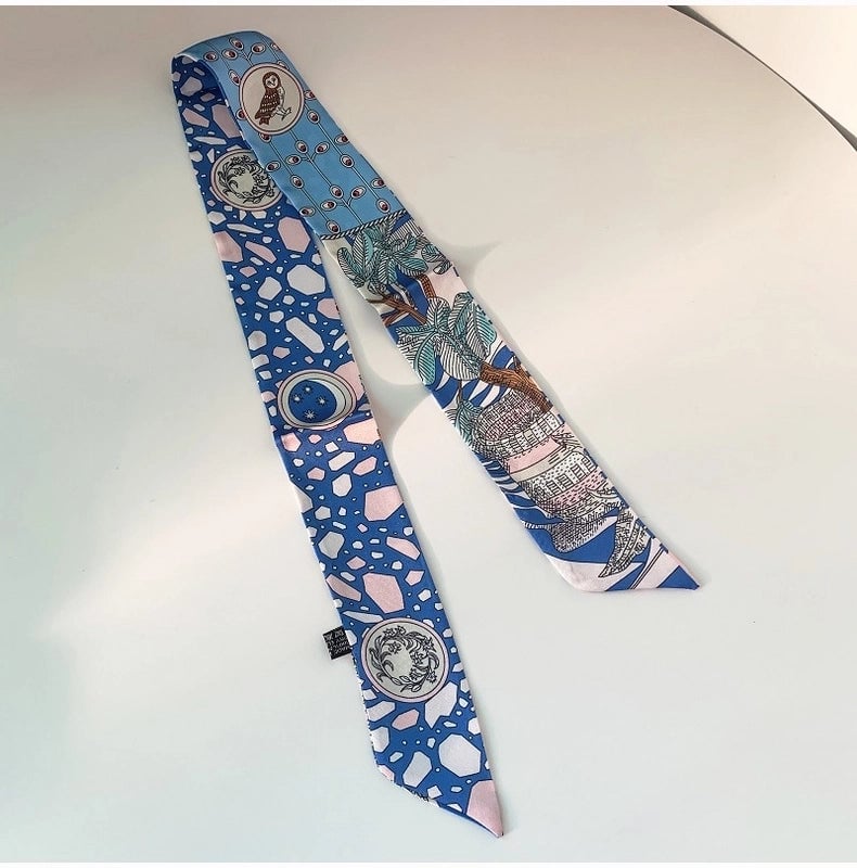 Women's Minimalist Classic Style Color Block Satin Printing Silk Scarf