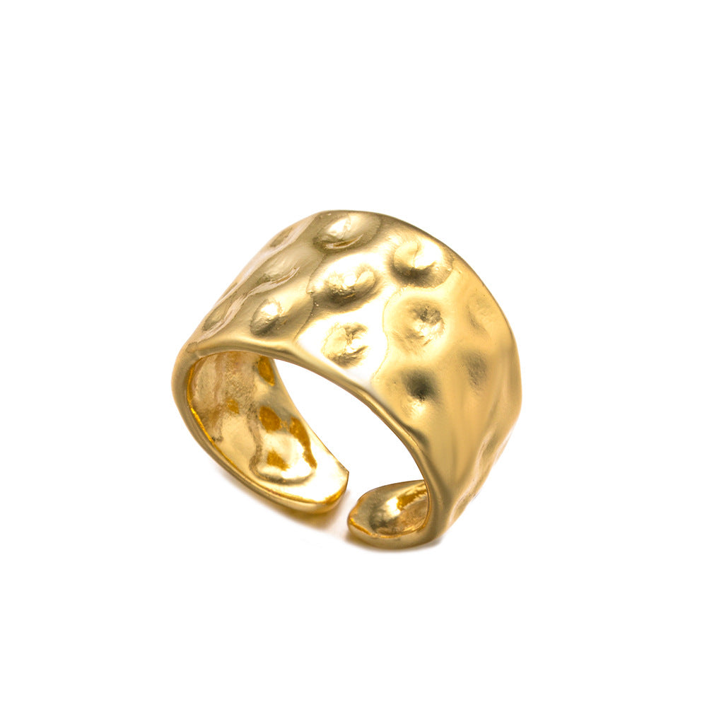 Minimalist Style Personalized And Versatile Style Niche Ring Hammer Pattern Design Copper Material Open Index Finger Ring
