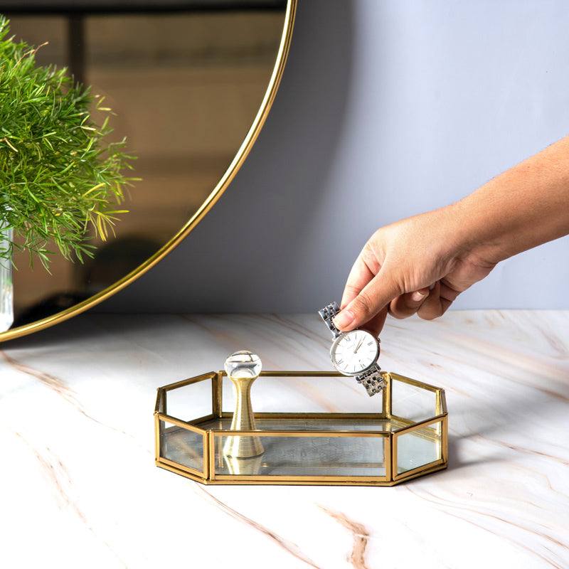 Octagon Glass Tray Small - Gold