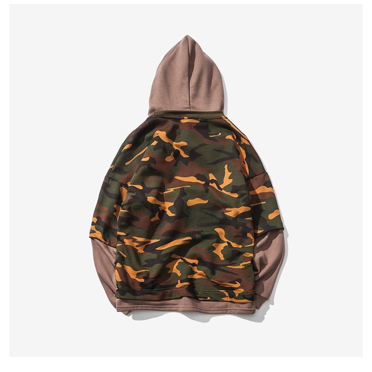 Camouflage Drop Shoulder 2 Layered Hooded Shirt