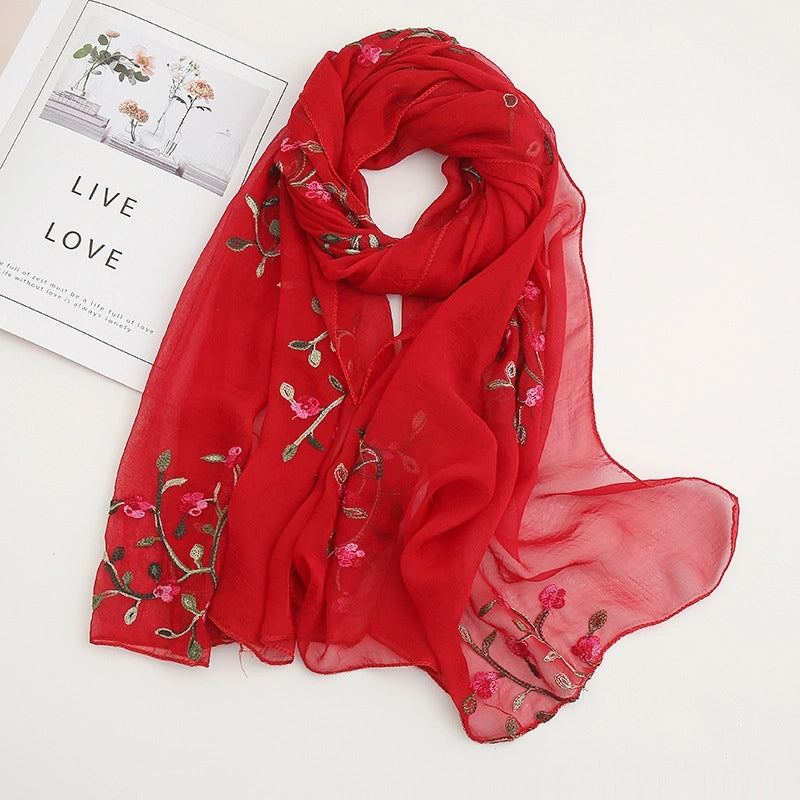 Fashion Flower Chiffon Embroidery Chiffon Scarves