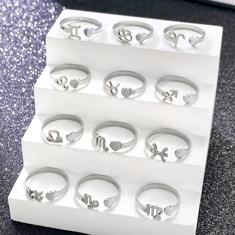 Minimalist Twelve Constellation Stainless Steel Open Rings