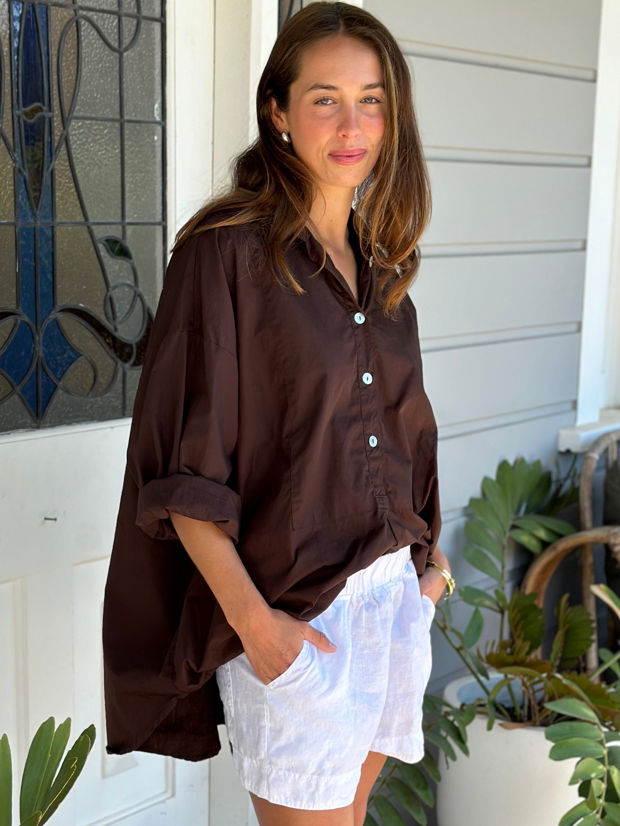 megan shirt - chocolate cotton