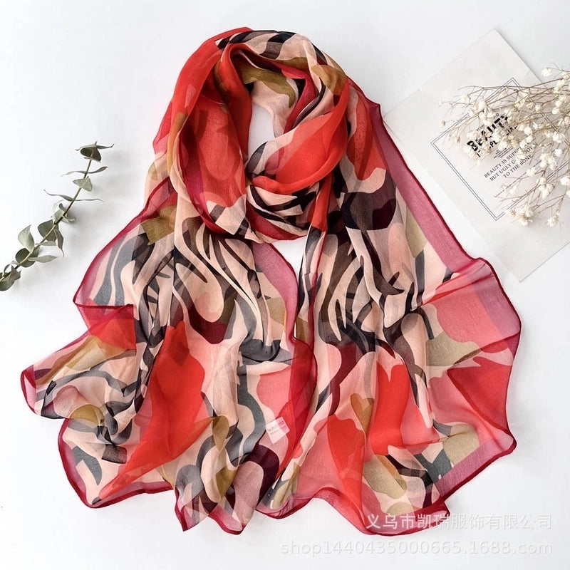 Women's Vacation Color Block Floral Polyester Silk Scarves