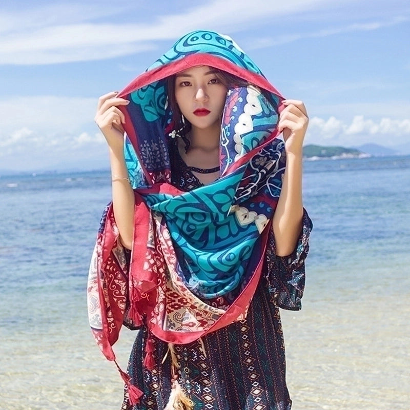 Women's Retro Vacation Geometric Cotton And Linen Scarf