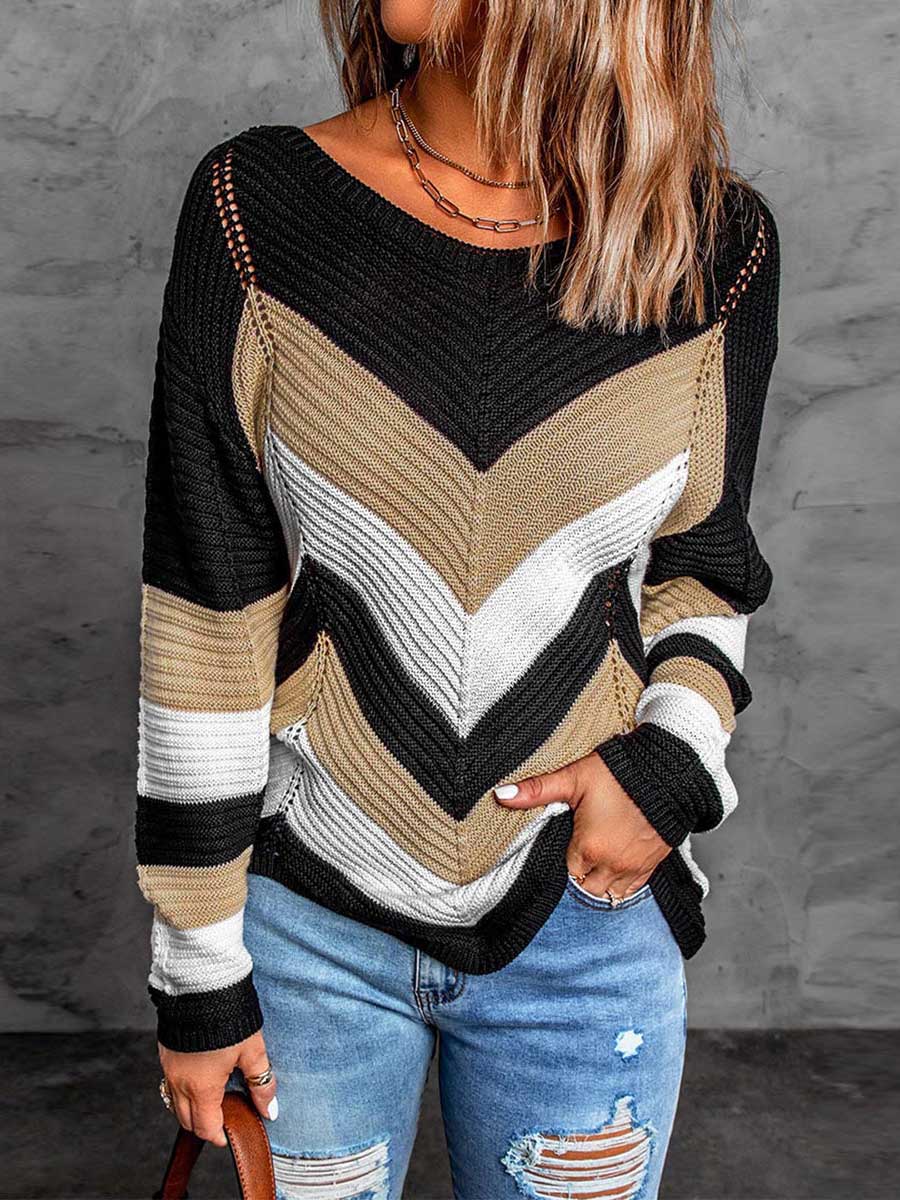 Casual Sweet Geometric Patchwork O Neck Sweaters(7 Colors)