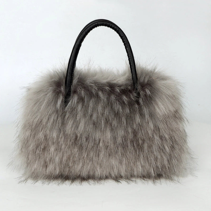 Women's Large Imitation Fur Solid Color Basic Classic Style Square Zipper Tote Bag