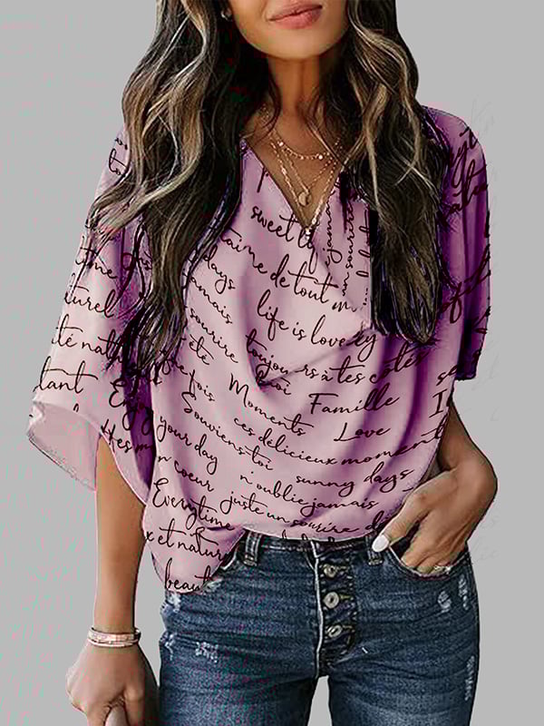 Loose Short Sleeves Letter Print Shoulder Pad Heaps Collar T-Shirts Tops