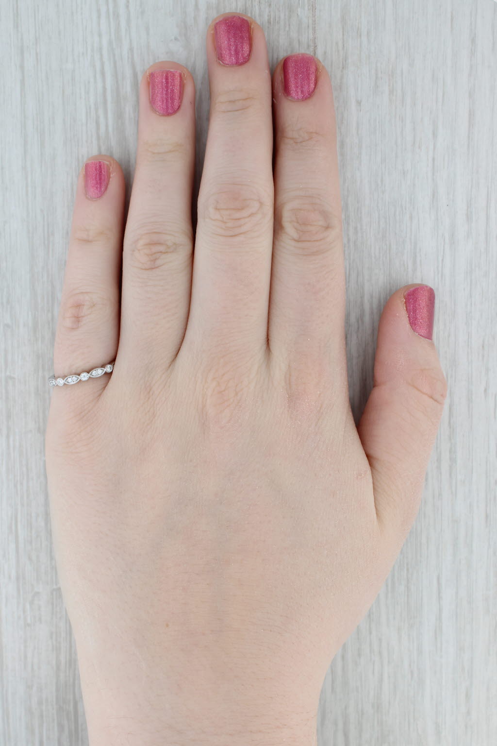 0.10ctw Diamond Ring 14k White Gold Stackable Wedding Band Size 6.5