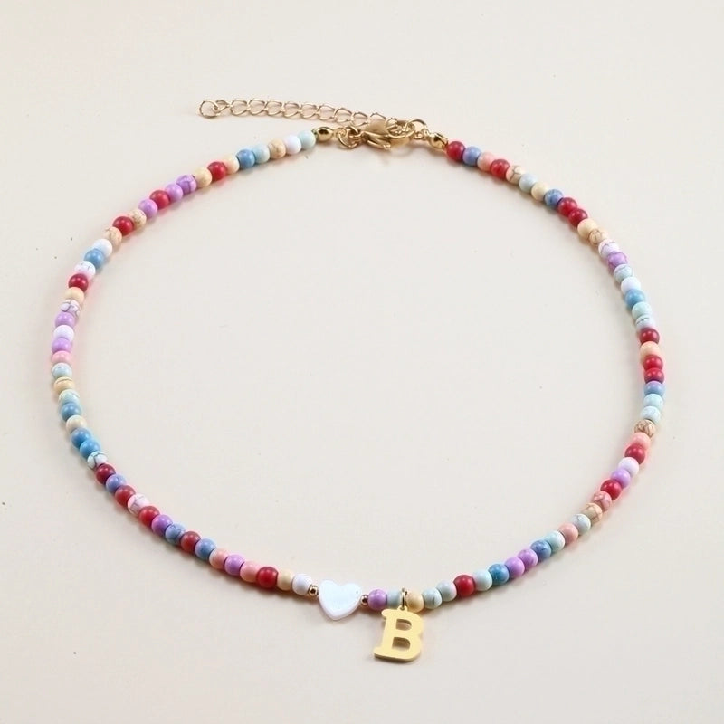 Vacation Letter Heart Shape Stainless Steel Natural Stone Handmade Necklace