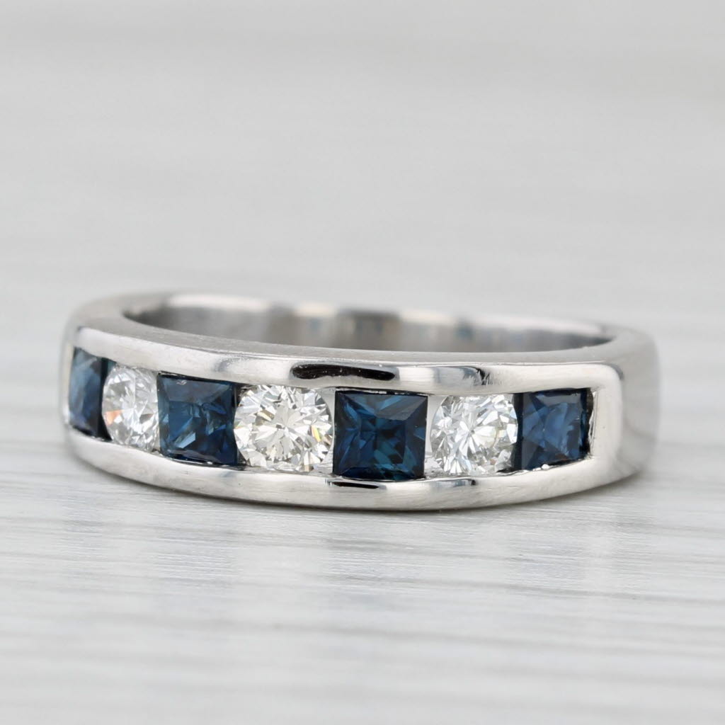 1ctw Blue Sapphire Diamond Ring 950 Platinum Wedding Band Size 4.5-4.75